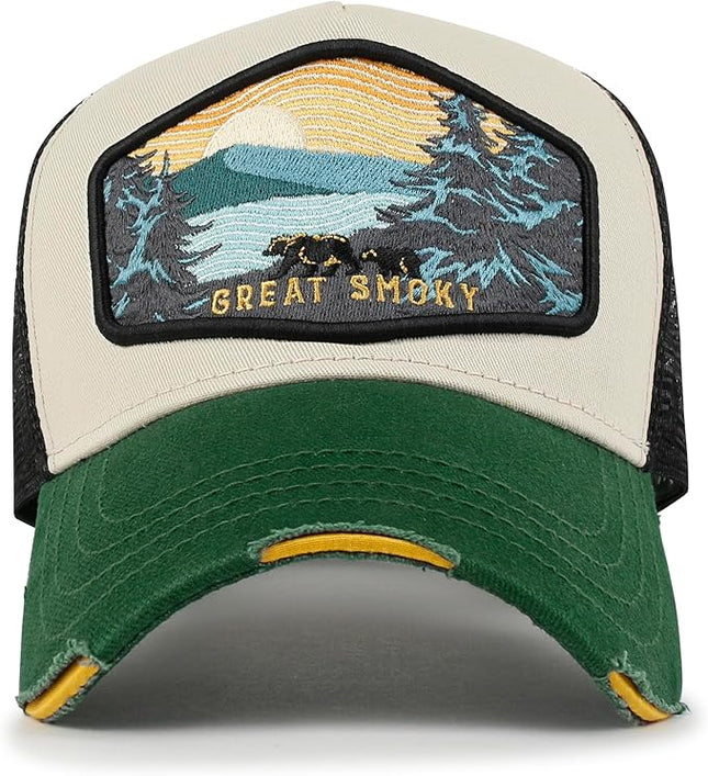ililily Premium Howels Embroidery Vintage Baseball Cap Distressed Trucker Hat