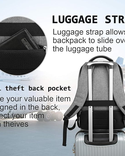 Laptop Backpack,Business Travel Anti Theft Slim Durable Laptops Backpack with USB Charging Port,Water Resistant College Computer Bag for Women & Men Fits 15.6 Inch Laptop and Notebook - Grey