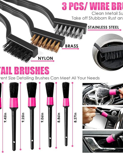 Viewsun 17pcs Car Cleaning Kit, Pink Car Interior Detailing Kit with High Power Handheld Vacuum, Detailing Brush Set, Windshield Cleaner, Cleaning Gel, Complete Auto Accessories for Women Gift