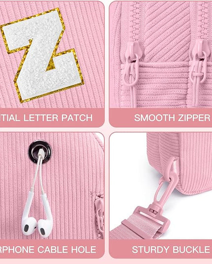 Viverte Small Corduroy Sling Bag Initial Crossbody Bag Fanny Pack for Girls Personalized Birthday Gifts for Teen Girls Gifts