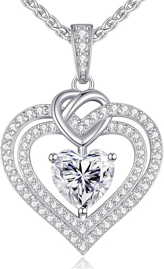 OOBEE Moissanite Heart Necklaces for Women, 1- 4 Carat Moissanite 925 Sterling Silver Gold Plating Fine Women Necklace，Ideal Anniversary Birthday Christmas Valentine Mothers Day Jewelry Gifts for Mom Wife Her Girlfriend