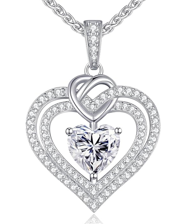 OOBEE Moissanite Heart Necklaces for Women, 1- 4 Carat Moissanite 925 Sterling Silver Gold Plating Fine Women Necklace，Ideal Anniversary Birthday Christmas Valentine Mothers Day Jewelry Gifts for Mom Wife Her Girlfriend
