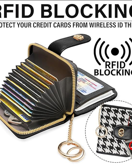 Multi-Purpose Wallet High Capacity Card Holder Zipper Coin Purse with Wristlet Bracelet Keychain Silicone Beaded Bangle Key Ring