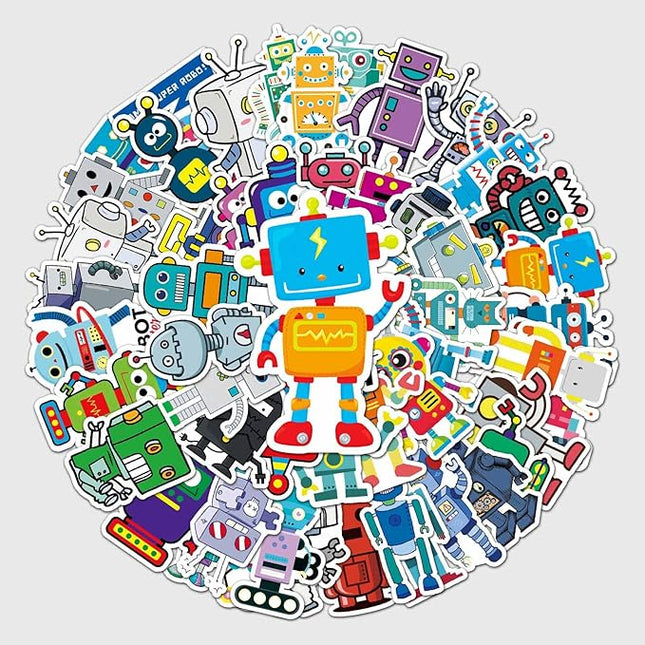 Cute Robot Stickers for Water Bottle,Waterproof Vinyl 50pcs Stickers for Laptop Computer Phone Bumper Skateboard Luggage Decals for Teens Adults