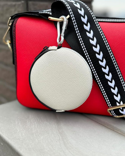 OneJoy Mini Round Coin Purse with Clip on, Lightweight Waterproof Zipper Pouch for Earbuds, Keys, Coins, Compact Travel Storage Case for Women & Men, Xmas Gift [ GreyBeige ]