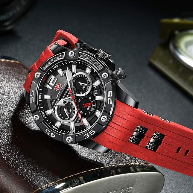 MF MINI FOCUS Men Watches Unique Casual Wrist Watches (Chronograph/Waterproof/Luminous/Calendar/24 Hours) Silicon Band Fashion Watches for Men
