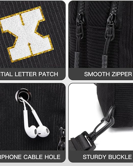 Viverte Small Corduroy Sling Bag Initial Crossbody Bag Fanny Pack for Girls Personalized Birthday Gifts for Teen Girls Gifts