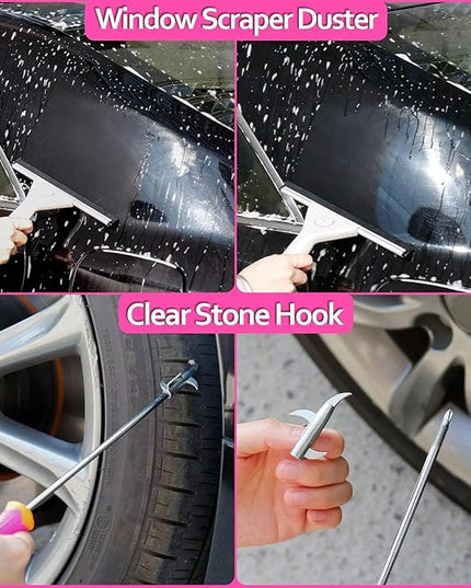 THINKWORK Pink Car Detailing Cleaning Kit, Car Wash Kit, Car Accessories for Women Suitable for Small and Medium Vehicles Such As Cars, Trucks, Suvs(17pcs)