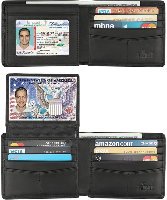 Wallet for Men-Genuine Leather RFID Blocking Bifold Stylish Wallet With 2 ID Window