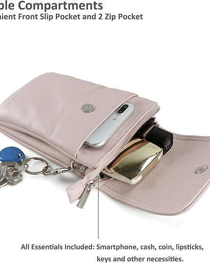 befen Genuine Leather Small Crossbody Bags for Women Cell Phone Bag Cross Body Purses,Silver Zipper