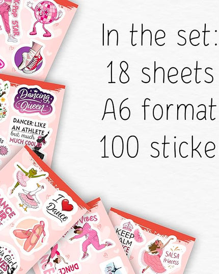 100Pcs Dance Stickers for Water Botlle, for Scrapbooking - Dancer Stickers - Gifts for Dancer - Dance Party Supplies - Gift for Women & Men