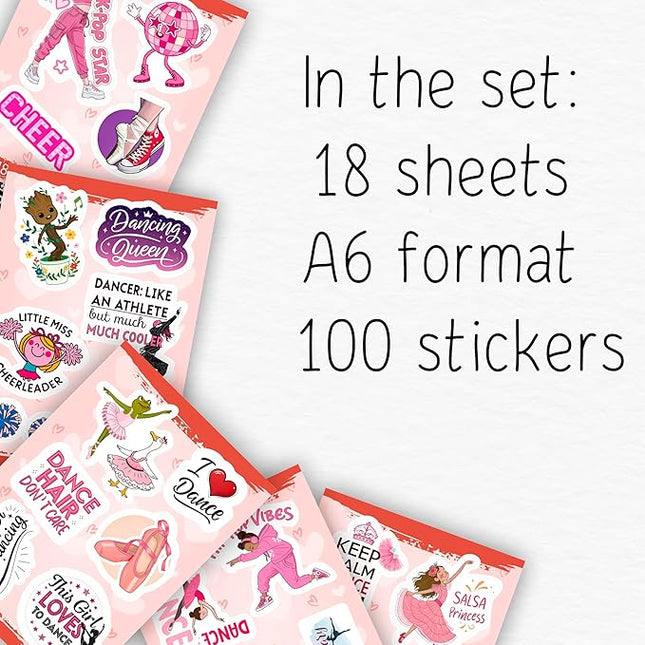 100Pcs Dance Stickers for Water Botlle, for Scrapbooking - Dancer Stickers - Gifts for Dancer - Dance Party Supplies - Gift for Women & Men