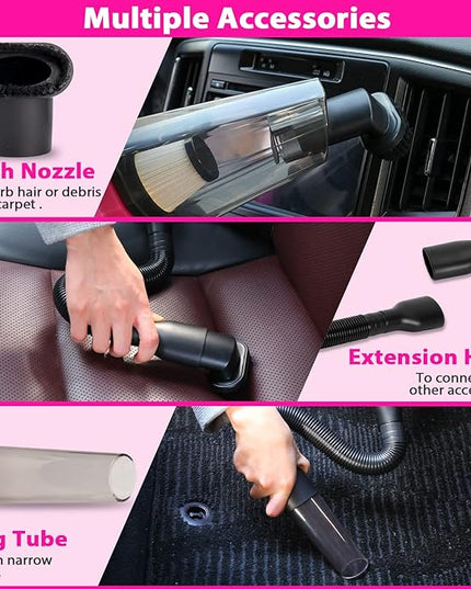 THINKWORK Car Detailing Kit Interior Cleaner, Car Cleaning Kit with 8000PA Cordless Pink Handheld Vacuum Cleaner, Car Interior Detailing Brush Set, Pink Car Accessories, Gift for Women