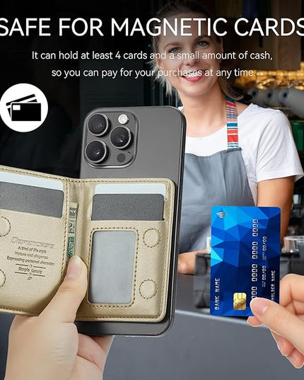 Defencase for Magsafe Wallet Magnetic Card Holder RFID Blocking, PU Leather Minimalist Phone Wallet for MagSafe Phones and Cases for iPhone 17/16/ 15/14/ 13/12/ Pro/Max/Plus/Air, Gold