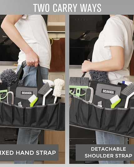 Wearable Cleaning Caddy Bag, Cleaning Caddy Supplies Organizer with Handle & Shoulder Straps for Housekeepers, Under Sink & Car Cleaning Tool Organizers with 4 Foldable Divider (DarkGrey)