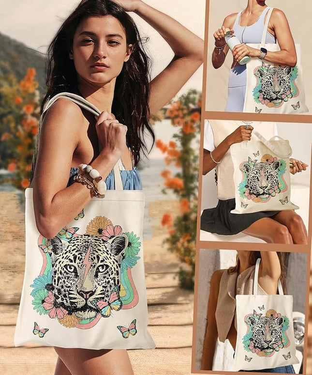 Aesthetic Canvas Tote Bag - Reusable Shoulder Tote Bag for Women Lady Casual Vacation, Shopping, Work, Gym