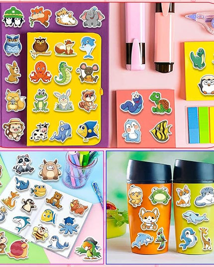 300 PCS Animal Stickers for Kids, Cute Waterproof Vinyl Stickers for Water Bottles, Laptops, Scrapbooks, and Classroom Rewards, Animal Cartoon Stickers Pack with Gift Box for Girls Boys Teens