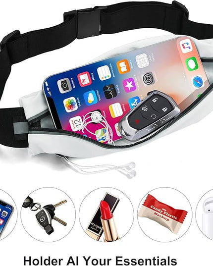 Slim Running Belt For Men and Women Waist Fanny Pack Phone Holder Pouch Bag Reflective Zipper Pocket Workout Cycling Fitness