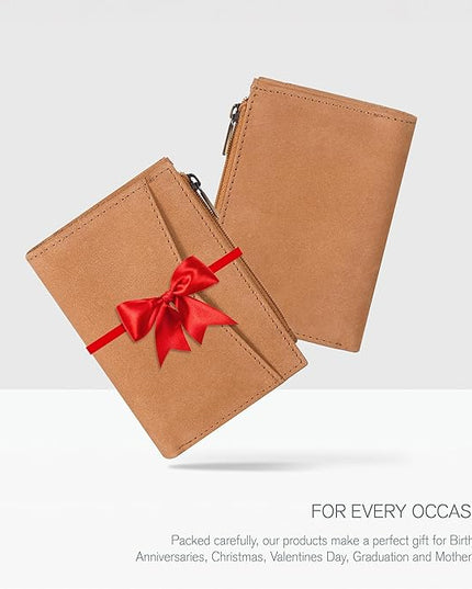 Oak Leathers Leather Wallet For Women - Small RFID Coin Purse Credit Card & ID Holder for Ladies, Gift for Women's, Bifold Wallets (Crazy Horse Cognac)