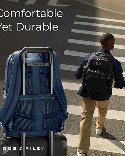 Briggs & Riley Medium Backpack for Women & Men - Laptop Backpack, For Work & Travel, Carry On Size, Lightweight & Durable, Padded Straps, Fits up to 14" Laptop - @work Collection, Navy