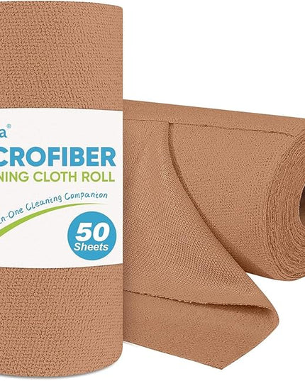 AIDEA Microfiber Cleaning Cloth Roll, 50PK, Reusable Paper Towels Tear Away Cloth, Microfiber Towels Washable Shop Rags, Lint Free Cleaning Rags for House, Kitchen, Window, 11.5"×11.5", Coffee