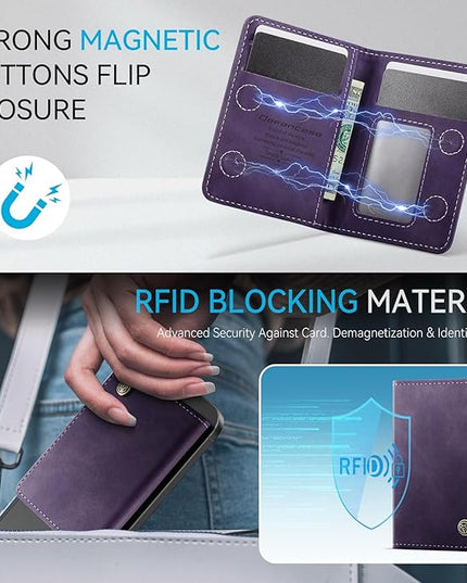 Defencase for Magsafe Wallet Magnetic Card Holder RFID Blocking, PU Leather Minimalist Phone Wallet for MagSafe Phones and Cases for iPhone 17/16/ 15/14/ 13/12/ Pro/Max/Plus/Air, Retro Purple