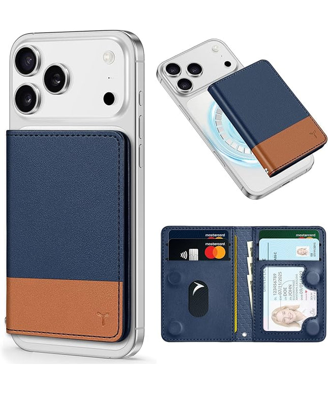 TUCCH for Magsafe Wallet with 6 Card Holders, RFID Blocking [Clear ID Window] PU Leather Folio Magnetic Phone Wallet for iPhone 17/16/15/14/13/12/Plus/Air/Pro/Pro Max Series, Blue & Brown