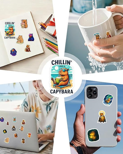100 PCS Capybara Stickers Pack – Cute Funny Animal Vinyl Decals for Laptop, Water Bottle, Scrapbook, Car, Hard Hat – Gifts for Teens, Adults, Student, Teacher Christmas Birhday