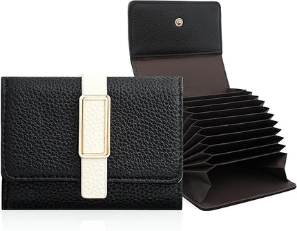 Pomelo Best Credit Card Holder RFID Wallet for Women, Small Leather Zipper Card Case with With 11 Card Slots Black