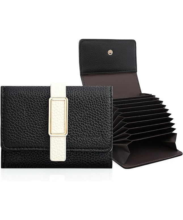 Pomelo Best Credit Card Holder RFID Wallet for Women, Small Leather Zipper Card Case with With 11 Card Slots Black