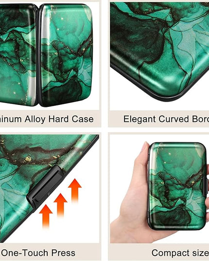 ELFISH Mini RFID Aluminum Wallet Credit Cards Holder Business Card Case Metal ID Case for Men Women (Greenblack Marble)