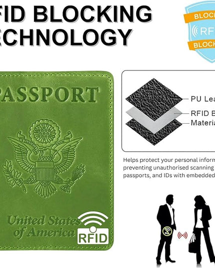 Ciana RFID Passport Holder for Travel – PU Leather Passport Cover and Card Holder for Men & Women – Slim Passport Holder with Card Protector Slot, Travel Must Haves (Pink - Lime Green)