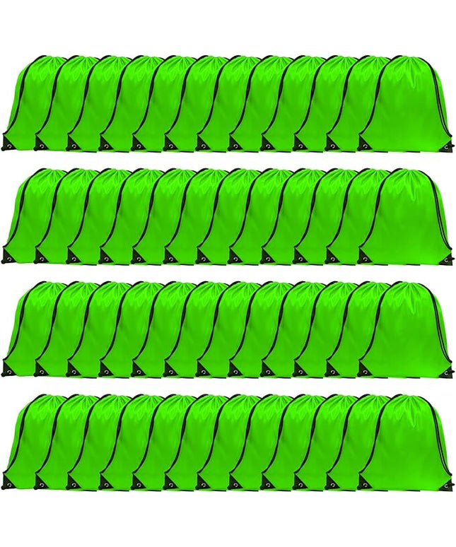 GoodtoU Drawstring Bags - Nylon Backpacks with Drawstring Closure, Bulk Cinch Sack Gym Bags for Sports, Travel, Teams (Green, 48Pcs)