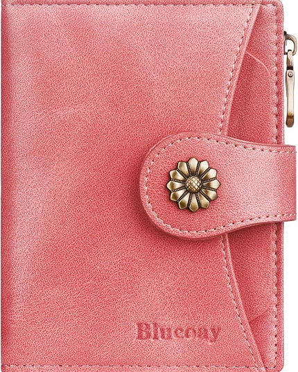 Blucoay Womens Wallet,RFID Blocking Wallet Women Soft Leather Bifold Small Wallets For Women Card Holder With Removable ID Window(pink)