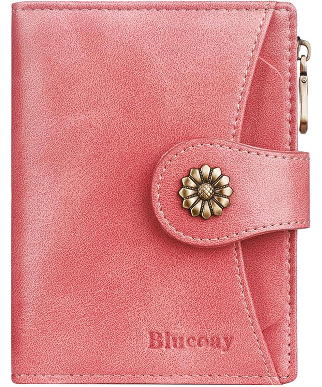 Blucoay Womens Wallet,RFID Blocking Wallet Women Soft Leather Bifold Small Wallets For Women Card Holder With Removable ID Window(pink)