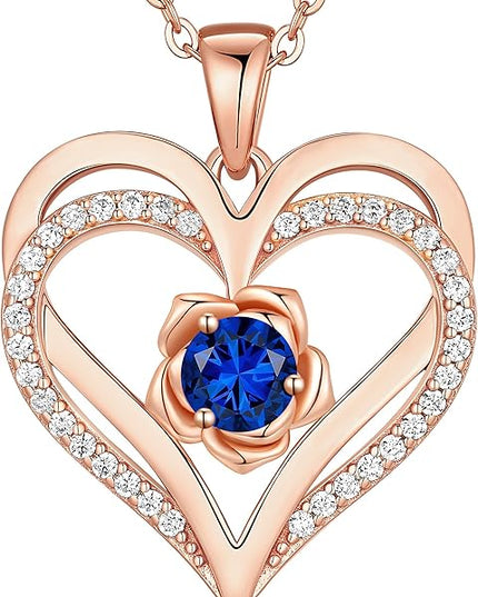 CDE Christmas Gifts for Women S925 Silver Rose Gold Heart Birthstone Necklaces for Women，Ideal Anniversary or Birthday Jewelry Gifts for Wife Girlfriend Her