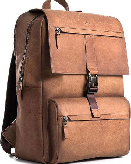 Leather Backpack for Men & Women, Classic Brown - Handcrafted Top Grain Leather vintage backpack with 17-Inch Laptop Sleeve - Lightweight, Stylish & Durable for Business, Travel, Work & Everyday Use