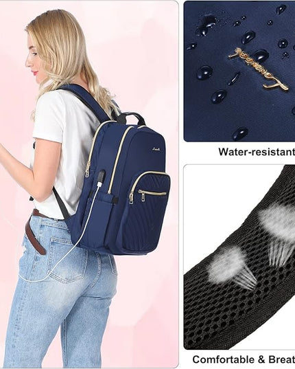 LOVEVOOK Laptop Backpack for Women 17.3 inch,Cute Womens Travel Backpack Purse,Professional Laptop Computer Bag,Waterproof Work Business College Teacher Bags Carry on Backpack with USB Port,Navy Blue