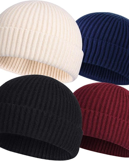 ROYBENS 4 Pack Wool Fisherman Beanies for Men, Knit Short Watch Cap Winter Warm Hats