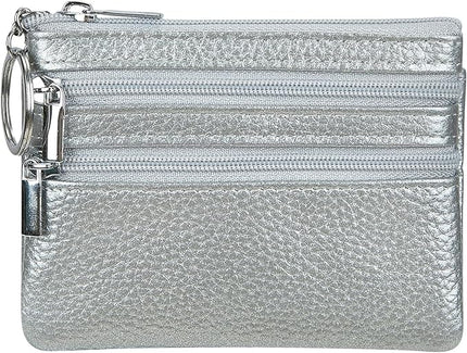 Women's Genuine Leather Coin Purse Mini Pouch Change Wallet with Keychain