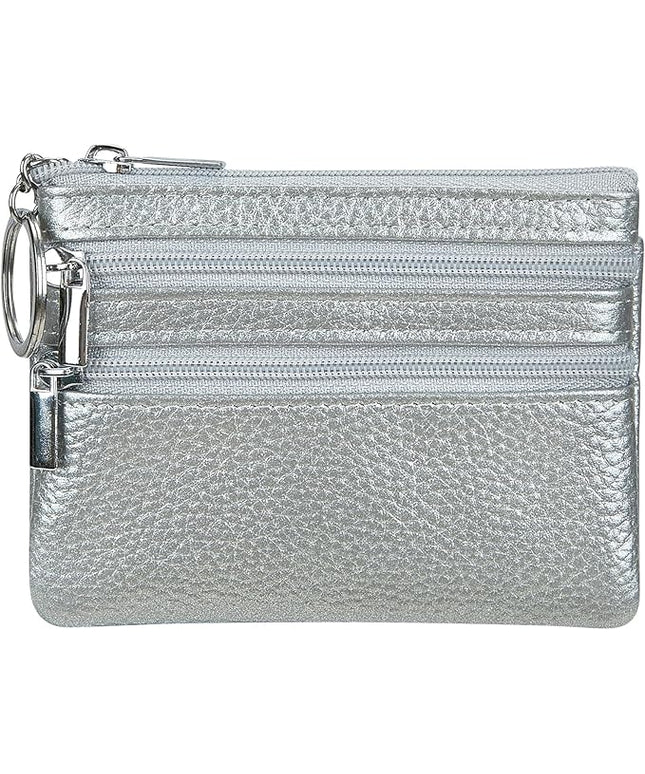 Women's Genuine Leather Coin Purse Mini Pouch Change Wallet with Keychain