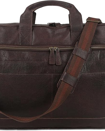 Leather briefcase 18 Inch Laptop Messenger Bags for Men and Women Best Office briefcase Satchel Bag (Brown)