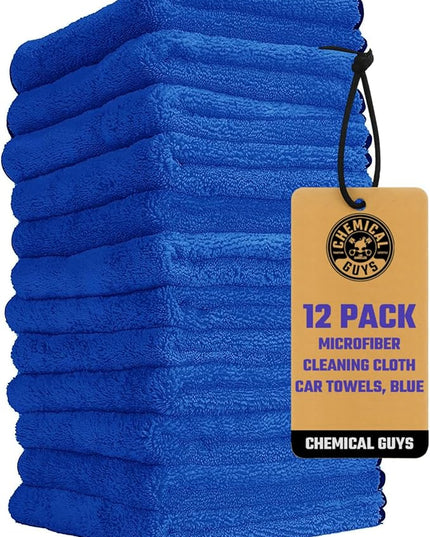 Chemical Guys Professional Grade Premium Microfiber Towels for Cars, Blue, 16" x 16", Ultra-Soft and Scratch-Free Car Detailing Cloths for Trucks, Motorcycles, and More - 12 Pack