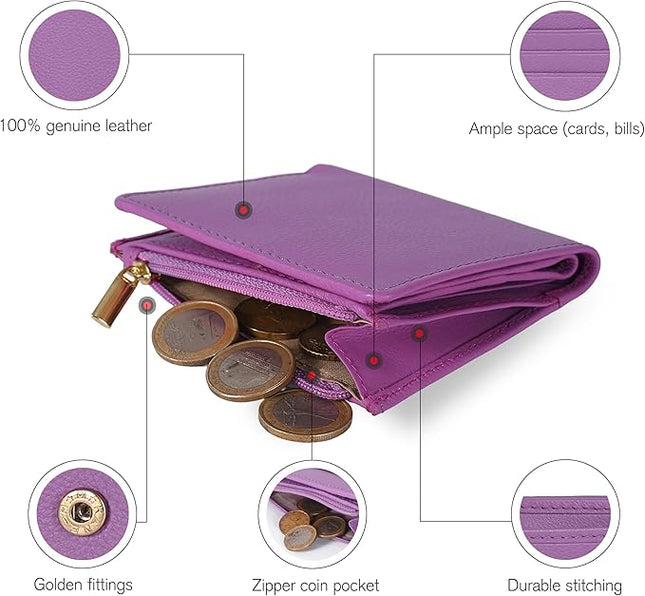 Oak Leathers Wallet For Women Full Grain Leather - Small RFID Coin Purse Credit Card & ID Holder for Ladies,Bifold Wallets for Teenager | Small, RFID, Coin Purse, for Ladies, for Teenager
