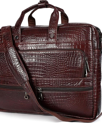 Crocodile Embossed leather bag for men, 5 Zipper Pockets with Spacious Compartments.,12 x 16 x 4 inches.