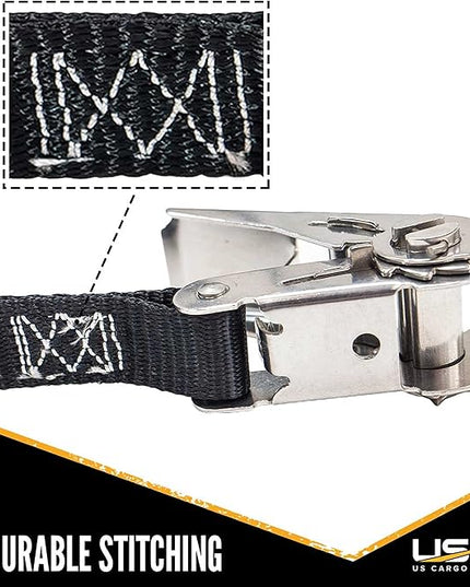 US Cargo Control Stainless Steel Ratchet Straps with S-Hooks (2-Pack), 1 Inch X 10 Foot, Black Tie Down Straps with Stainless Steel Thumb Ratchets, Utility Straps to Secure Cargo