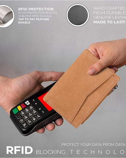 Oak Leathers Leather Wallet For Women - Small RFID Coin Purse Credit Card & ID Holder for Ladies, Gift for Women's, Bifold Wallets (Crazy Horse Cognac)