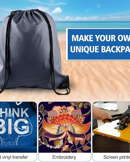 KUUQA 2 Pcs Gray Drawstring Backpacks, 40cm*34cm/15.7"*13.4", Gym, Travel, Outdoor Activities