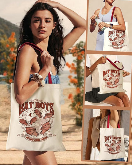 Aesthetic Canvas Tote Bag for Women - Sturdy Cloth Cotton Totes Bag with Pattern Shoulder Bag