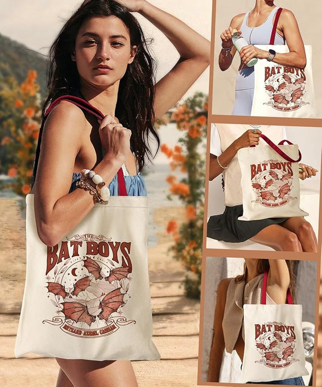 Aesthetic Canvas Tote Bag for Women - Sturdy Cloth Cotton Totes Bag with Pattern Shoulder Bag